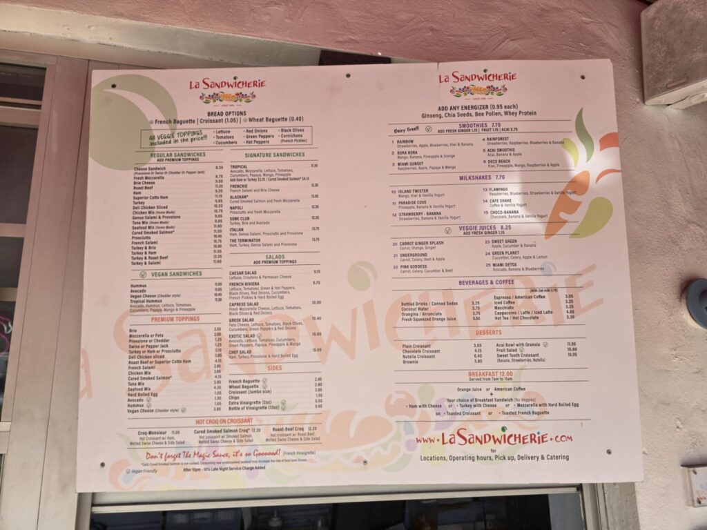 La Sandwicherie Miami Beach Menu 1