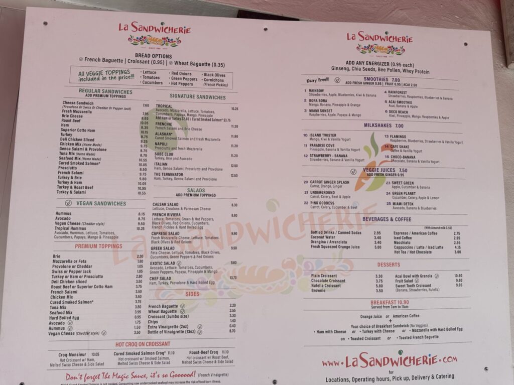 La Sandwicherie Miami Beach Menu 2