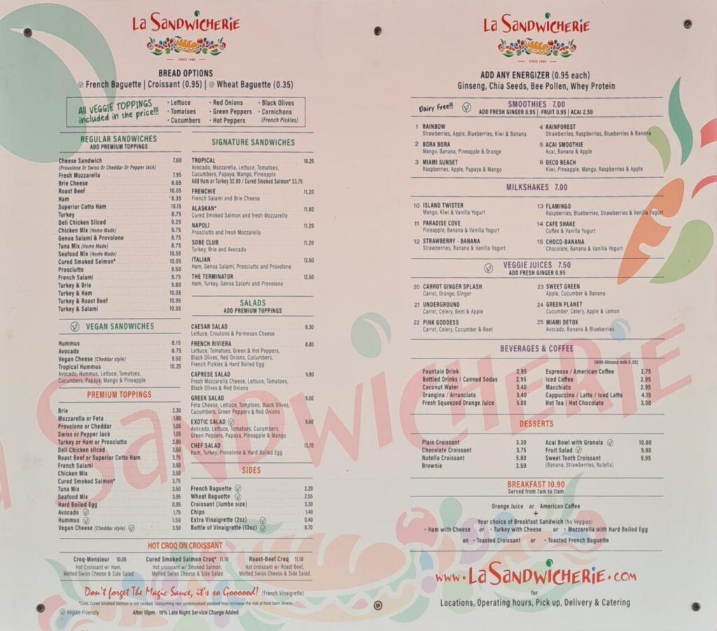 La Sandwicherie Miami Beach Menu 5