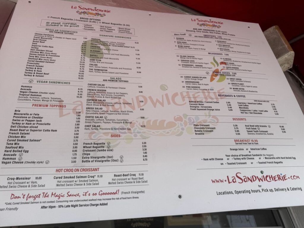 La Sandwicherie Miami Beach Menu 8